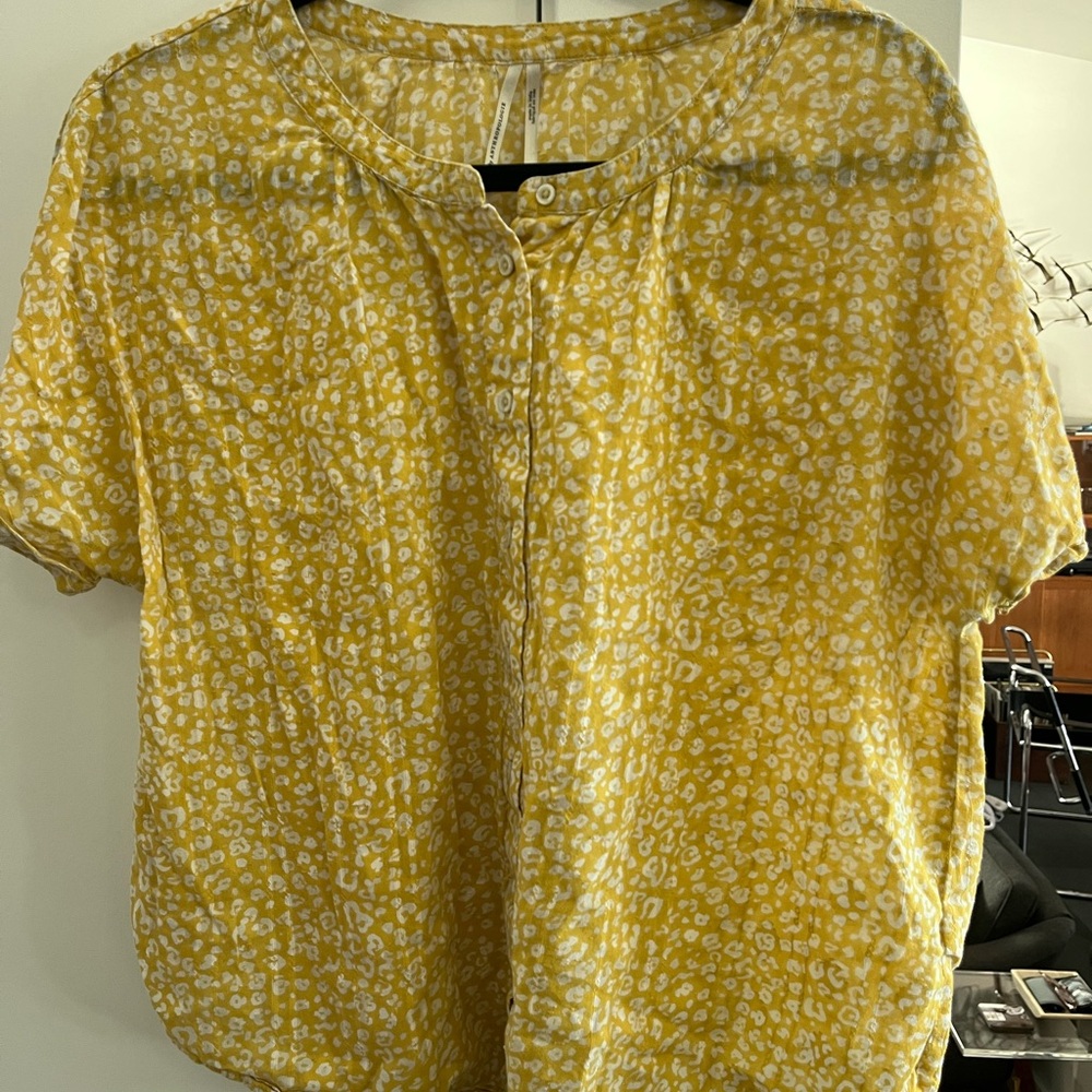 Anthropologie Mustard and White Blouse button up large summer light